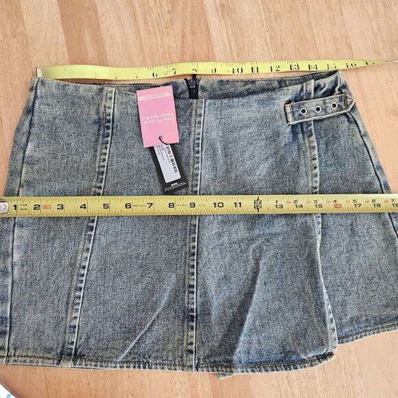 PLT Prettylittlething Vintage Wash Denim Wrap Over Mini Skirt - sz US 6 - NWT - Picture 8 of 9